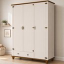 Ver imagem 1 de Guarda Roupa Solteiro 3 Portas 1 Gaveta 141cm Provençal Alegra S05 Off White Nogueira - Lyam Decor