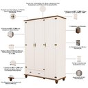 Ver imagem 5 de Guarda Roupa Solteiro 3 Portas 1 Gaveta 141cm Provençal Alegra S05 Off White Nogueira - Lyam Decor