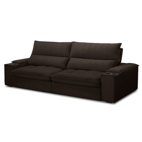 Sofá Retrátil 4 Lugares com Porta Copo 280cm Andes F05 Veludo Marrom Escuro - Mpozenato
