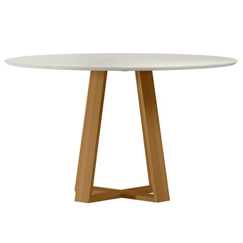 Mesa para Sala de Jantar Tampo Redondo com Vidro 135cm Vitória Marrom Ype/Off White