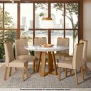 Ver imagem 4 de Mesa para Sala de Jantar Tampo Redondo com Vidro 135cm Vitória Marrom Ype/Off White