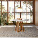 Ver imagem 2 de Mesa para Sala de Jantar Tampo Redondo com Vidro 135cm Vitória Marrom Ype/Off White