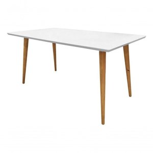 Mesa Jantar Pés Palito Retangular Laqueada com Vidro 100x70 Branco
