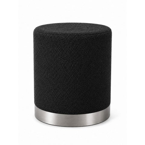 Kit de Puff Rodapé Prata, Cor Preto Boucle - Let Móveis
