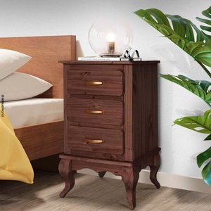 Mesa De Cabeceira Grande 3 Gavetas Madeira Maciça Imbuia Shop JM