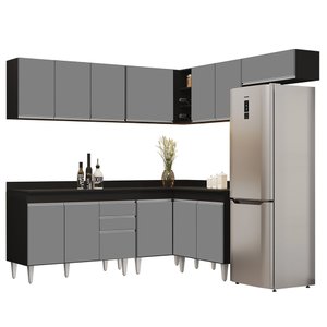 Armário de Cozinha Modulado de Canto 7 Peças Cp20 Balcão com Tampo Preto/cinza - Lumil Lumil Móveis