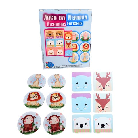 Jogo da Memória Infantil 10 Pares Peças Grandes para Crianças Animais Fofinhos