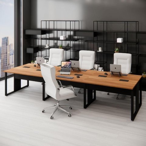 Plataforma de Trabalho para 6 Pessoas 360cm x 120cm Nogal com Preto F5 Office