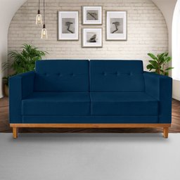 Sofa Beny 1.80 Suede Azul Soft Encosto Inclinado Madeira Prima - 3