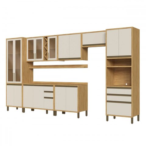 Armário de Cozinha Modulada com Balcão e Tampo 17 Portas 5 Gavetas Pérola 100% Mdf Vidro Reflecta Am