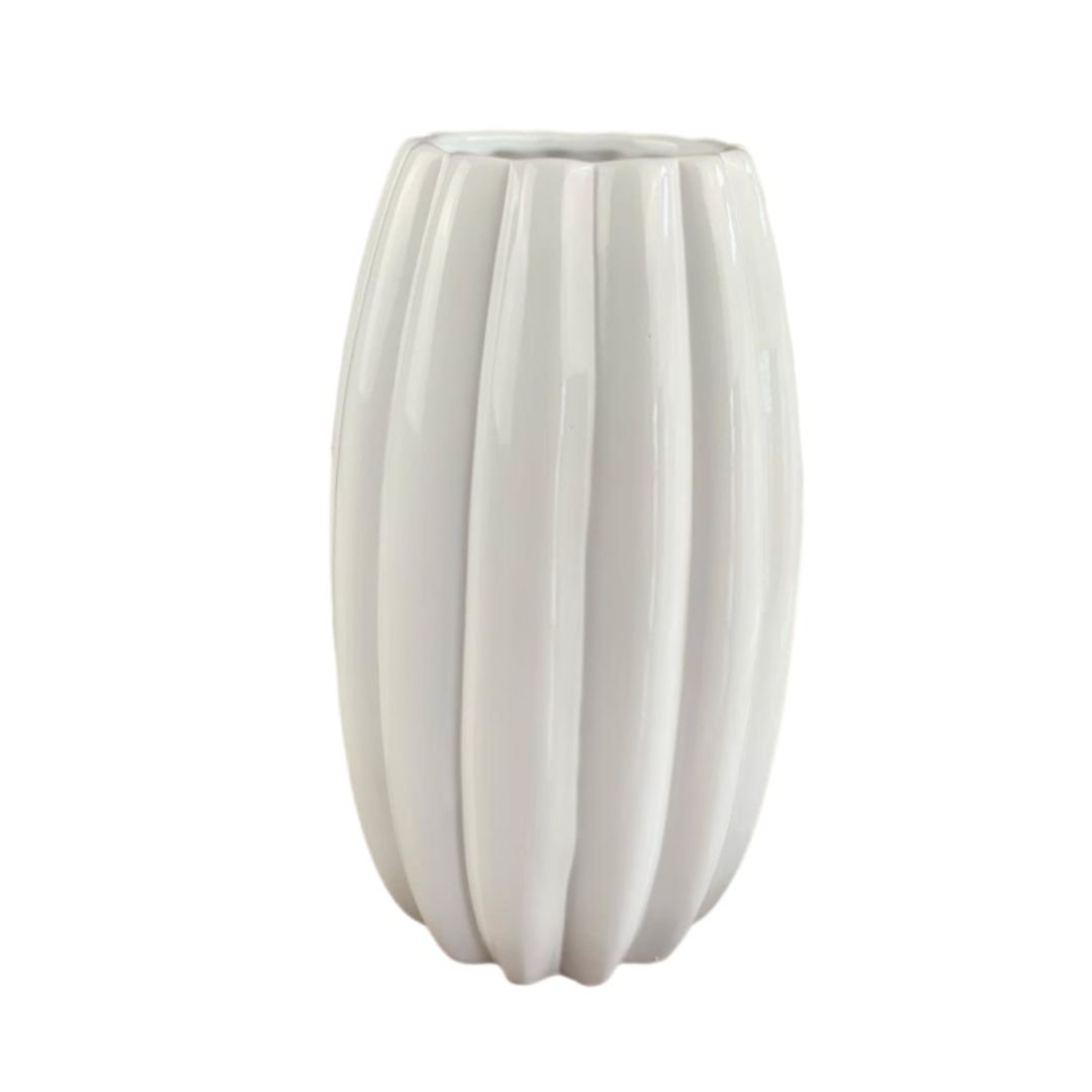 Vaso de Cerâmica Cacau Branco Brilho 25cm Azaide