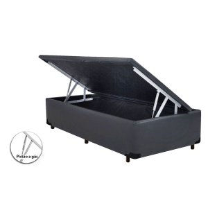 Cama Box Baú Solteirão Sintético Preto com Pistões a Gás 0.96x2.03