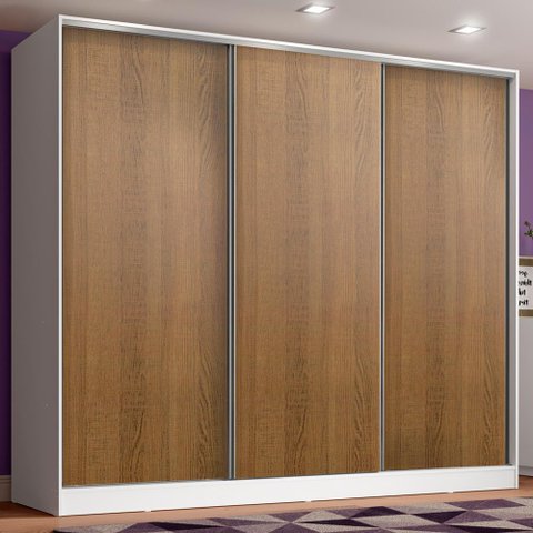 Guarda Roupa Juvenil 100% Mdf Madesa Kevin 3 Portas de Correr - Branco/rustic