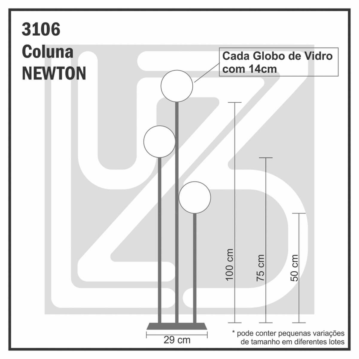 Abajur Coluna Newton 3 Globos Esfera de Vidro Branco - Preto - 3106-3-Br - 4