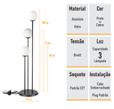 Ver imagem 4 de Abajur Coluna Newton 3 Globos Esfera de Vidro Branco - Preto - 3106-3-br