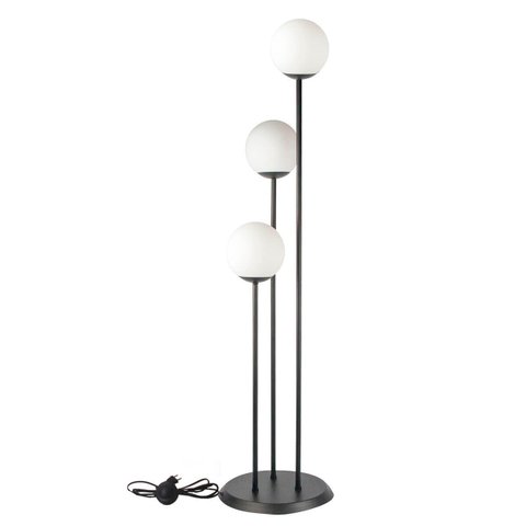Abajur Coluna Newton 3 Globos Esfera de Vidro Branco - Preto - 3106-3-br
