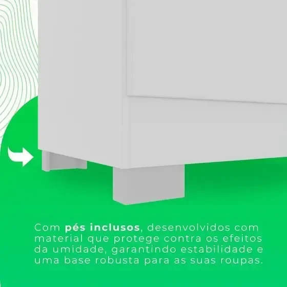 Guarda-roupa Solteiro Recife com Pé 4 Portas 2 Gavetas Branco - 3