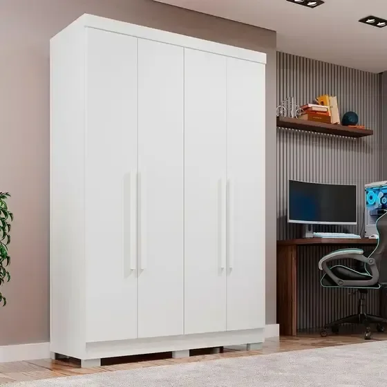 Ver imagem 1 de Guarda-roupa Solteiro Recife com Pé 4 Portas 2 Gavetas Branco