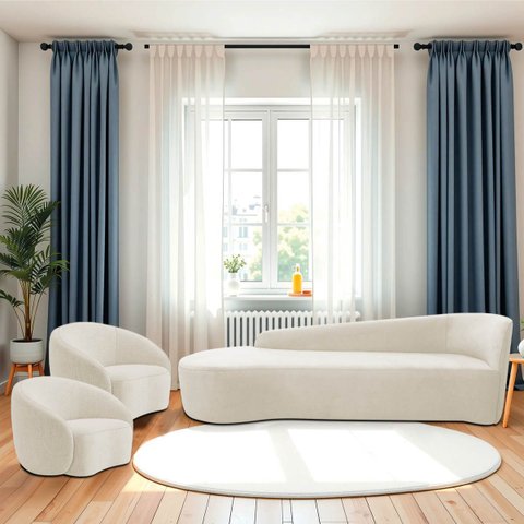 Kit Divã Recamier Orgânico França 220cm Lado Esquerdo e 2 Poltronas Amore Bouclé