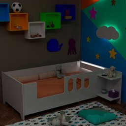 Cama Infantil Montessoriana Livia com Led Usb Prateleiras Divaloto Acompanha Mesa de Cabeceira - Bra - 3