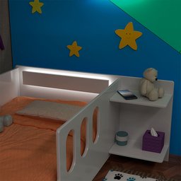 Cama Infantil Montessoriana Livia com Led Usb Prateleiras Divaloto Acompanha Mesa de Cabeceira - Bra - 4