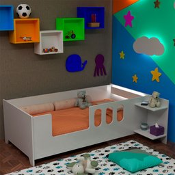 Cama Infantil Montessoriana Livia com Led Usb Prateleiras Divaloto Acompanha Mesa de Cabeceira - Bra - 1