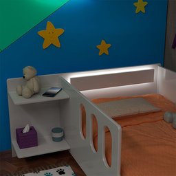 Cama Infantil Montessoriana Livia com Led Usb Prateleiras Divaloto Acompanha Mesa de Cabeceira - Bra - 4