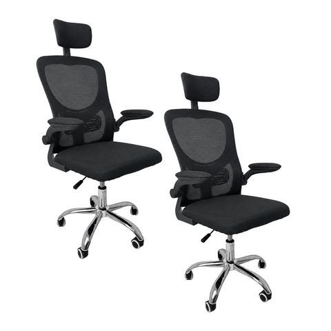 Kit 2 Cadeiras de Escritório Diretor Vegas Preta Oficial com Apoio para Braços para Home Office