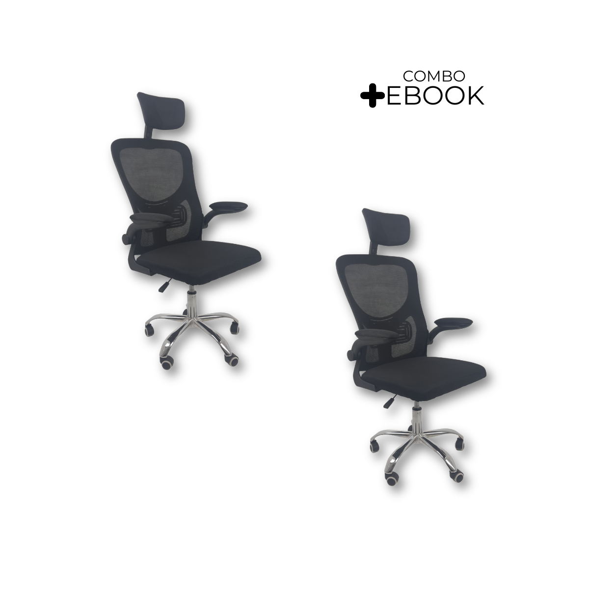 Kit 2 Cadeiras de Escritório Diretor Oficial Vegas com Apoio - Preto + E-book