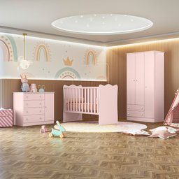 Quarto de Bebê Doce Sonho Completo com Cômoda Sapateira Qmovi Rosa Acetinado - 1