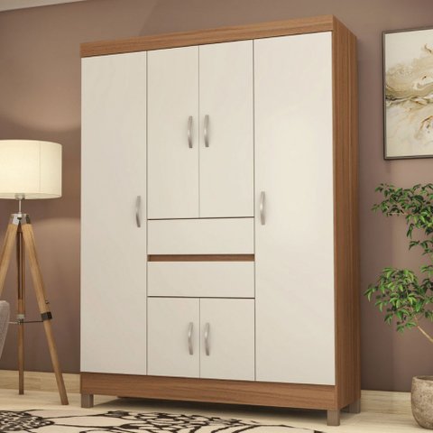 Guarda-roupa Casal Ecom Ii 6 Portas Amêndola/off-white - Demóbile
