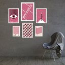 Ver imagem 1 de Kit Composição 6 Quadros Artes Bauhaus Rosa - com Vidro:moldura Branca