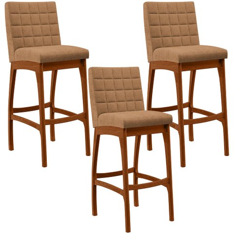 Kit 03 Banquetas Alta Para Cozinha Sala De Jantar Fixa Mila B04 Bouclê Mostarda - Lyam Decor