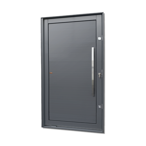 Porta Pivotante Alumínio Lambril c/Puxador Dir. Elite Cinza 240x150 Brimak