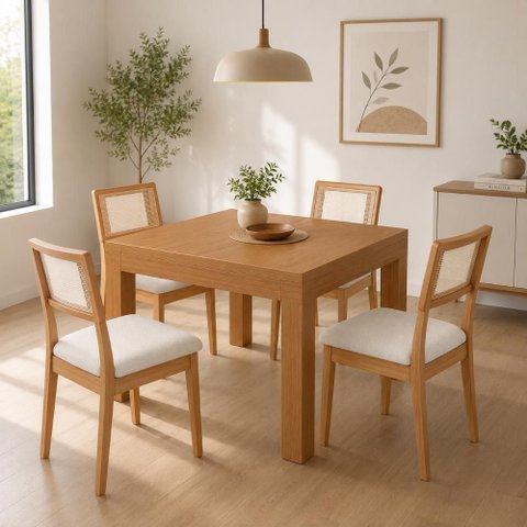 Mesa Jantar Retangular Extensível 4 Cadeiras Estofadas MDF 6 Lugares Freijó Cesare Claro Dalla