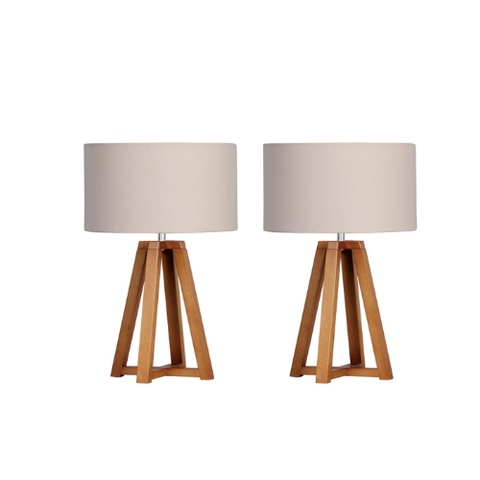 Kit 02 Abajur Quadripé de Mesa Madeira Marina Decorações