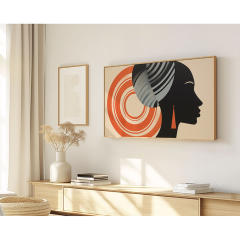 Quadro Decorativo N°253 85x50cm - Panorâmico Abstrato - Geométrico - Silhueta Mulher Turbante- Rollf