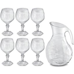 Kit Jarra 2,3l e 6 Taças 350ml Jogo de Plástico Refresco Tango Servir Água Suco Transparente Uz - 1