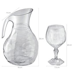 Kit Jarra 2,3l e 6 Taças 350ml Jogo de Plástico Refresco Tango Servir Água Suco Transparente Uz - 3