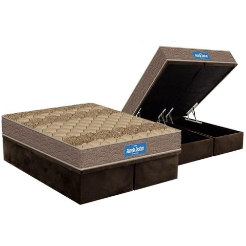Cama Box Baú King: Colchão Espuma D45 Probel D33 Guarda Costas Brown + Base Crc Suede Brown (
