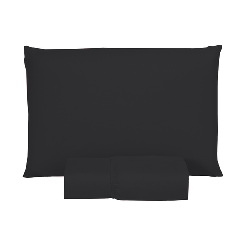 Kit Jogo de Cama Lençol Solteiro 400 Fios Poliéster Toque Macio 2 Peças:preto