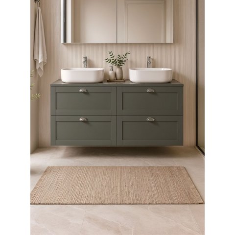 Gabinete para Banheiro com Tampo e 2 Cubas 120cm Retro MDF Verde Milano - On Móveis