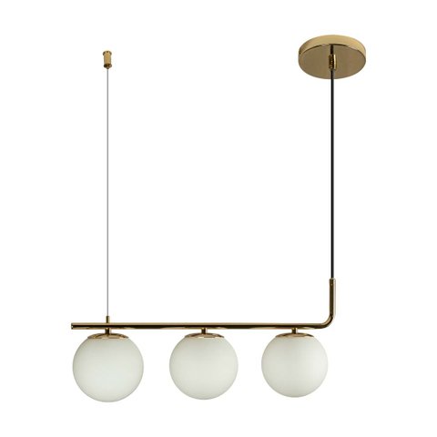 Pendente Petit Poa Gold e Branco 60cm 3 Globos Vidro SQ001 Bella St2432