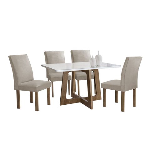 Conjunto Mesa Arizona 120cm com 4 Cadeiras Canela Tampo Smart Plus com Vidro