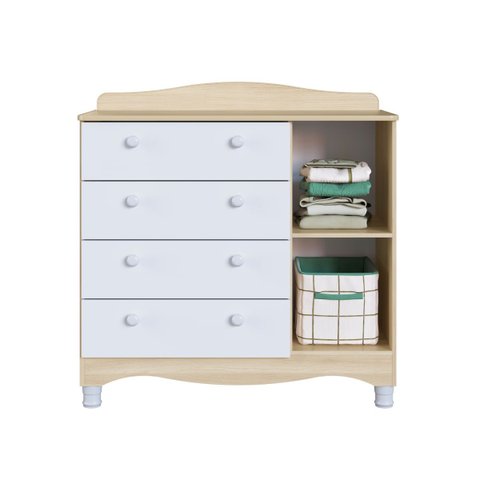 Cômoda Infantil 4 Gavetas 1 Porta Encanto Carvalho e Branco Completa Móveis