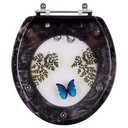 Ver imagem 1 de Assento Sanitário Decorado Oval Preto com Borboleta Azul