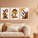 Ver imagem 2 de Kit 3 Quadros Gravuras Boho Folhas Marrom 24x18cm:moldura Preta