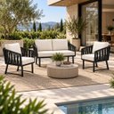 Ver imagem 3 de Conjunto Sofa + 2 Poltronas Tricô Náutico Alumínio Resistente Aquablock Área Gourmet Jardim:Preto