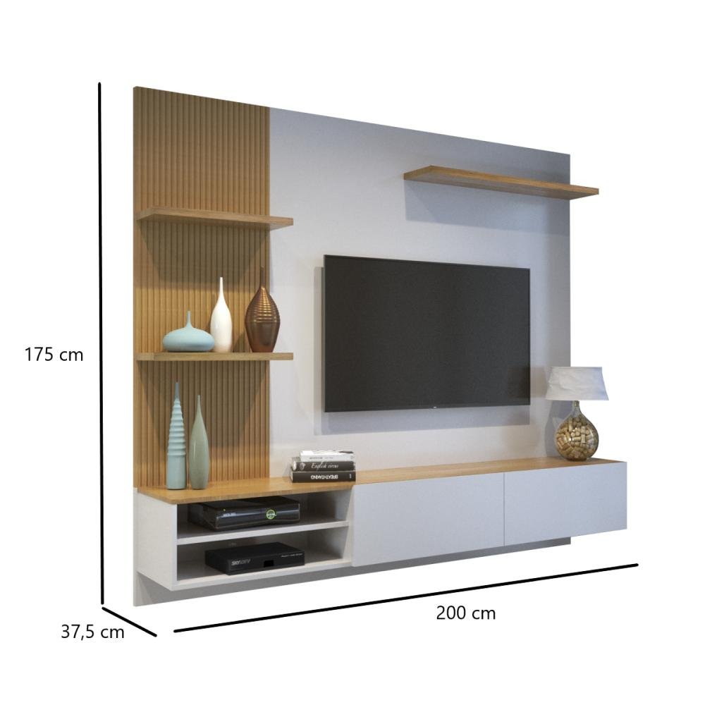 Home Painel Para TV Até 65 Polegadas Sala Quarto 2 Portas 3 Prateleiras MDF Marrom Madeira Off - 2