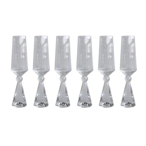 Conjunto 6 Taças Diamond para Champanhe Vidro com Base de Cristal Transparente 305ml Bj0035 Btc